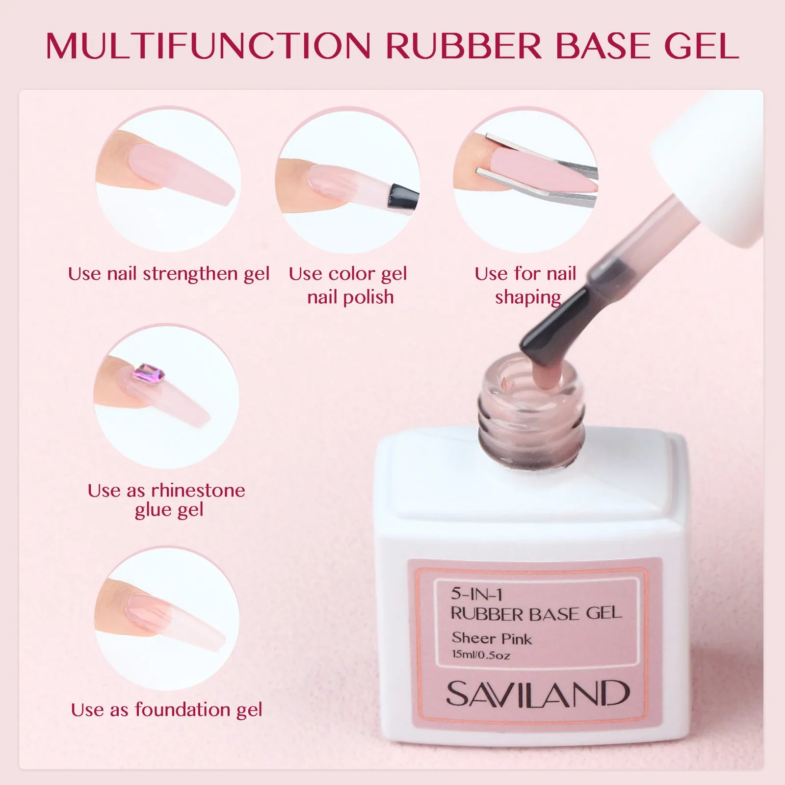 5-In-1 Rubber Base Nail Gel - Sheer Pink Builder Gel