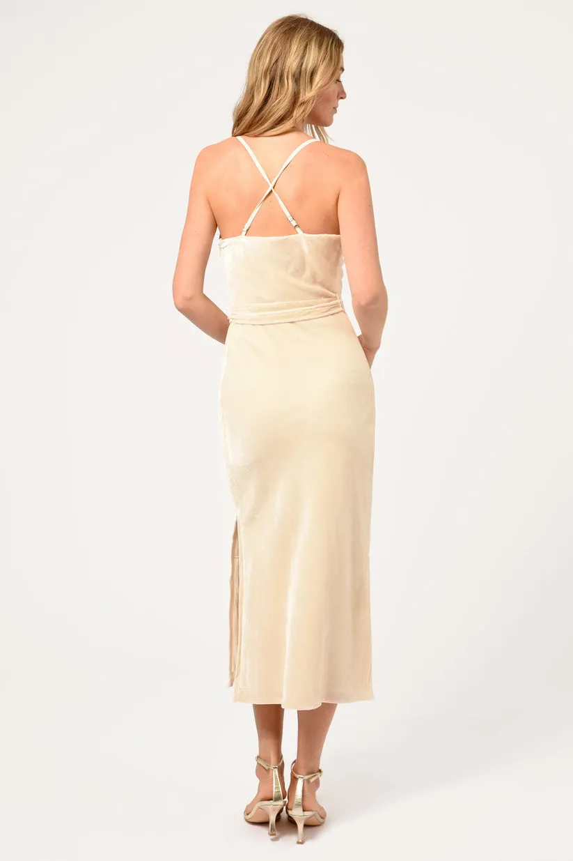 Adelyn Rae Zana Velvet Cowl Neck Slip Dress in Cream