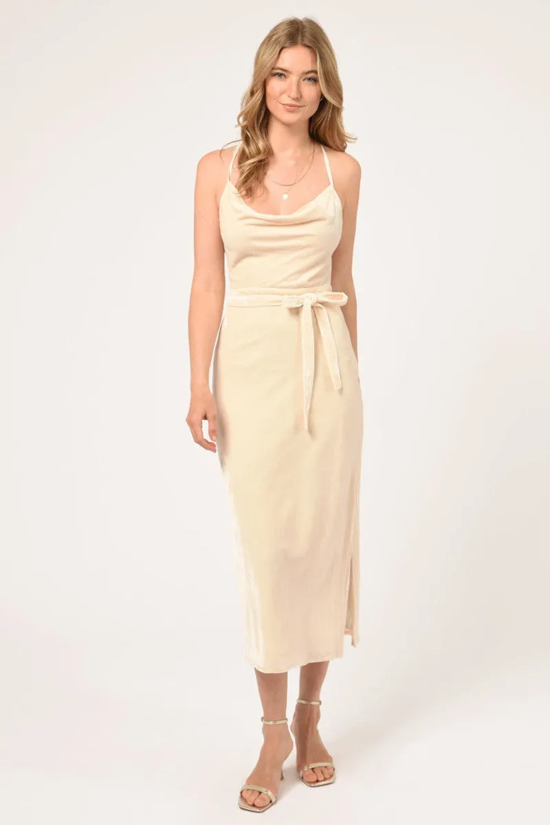 Adelyn Rae Zana Velvet Cowl Neck Slip Dress in Cream