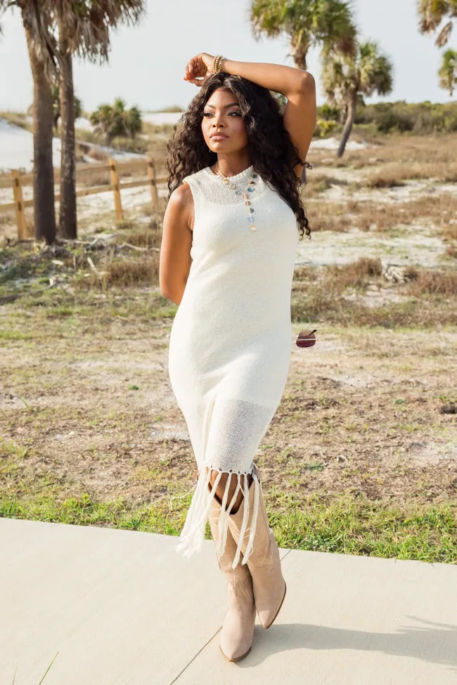 Along The Shoreline Ivory Fringe Detail Sweater Dress