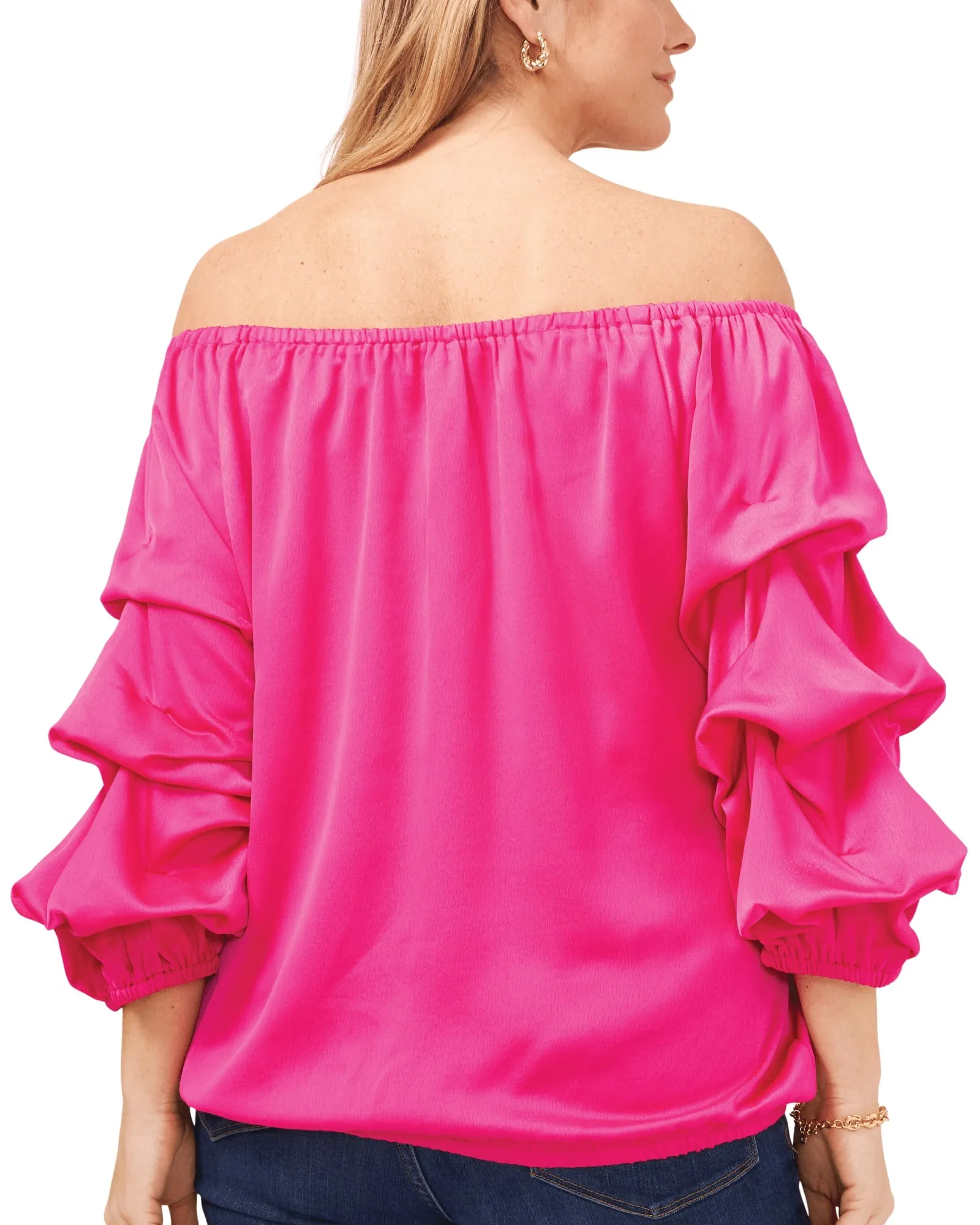 Alyson Bubble Sleeve Off Shoulder Blouse | HOT PINK