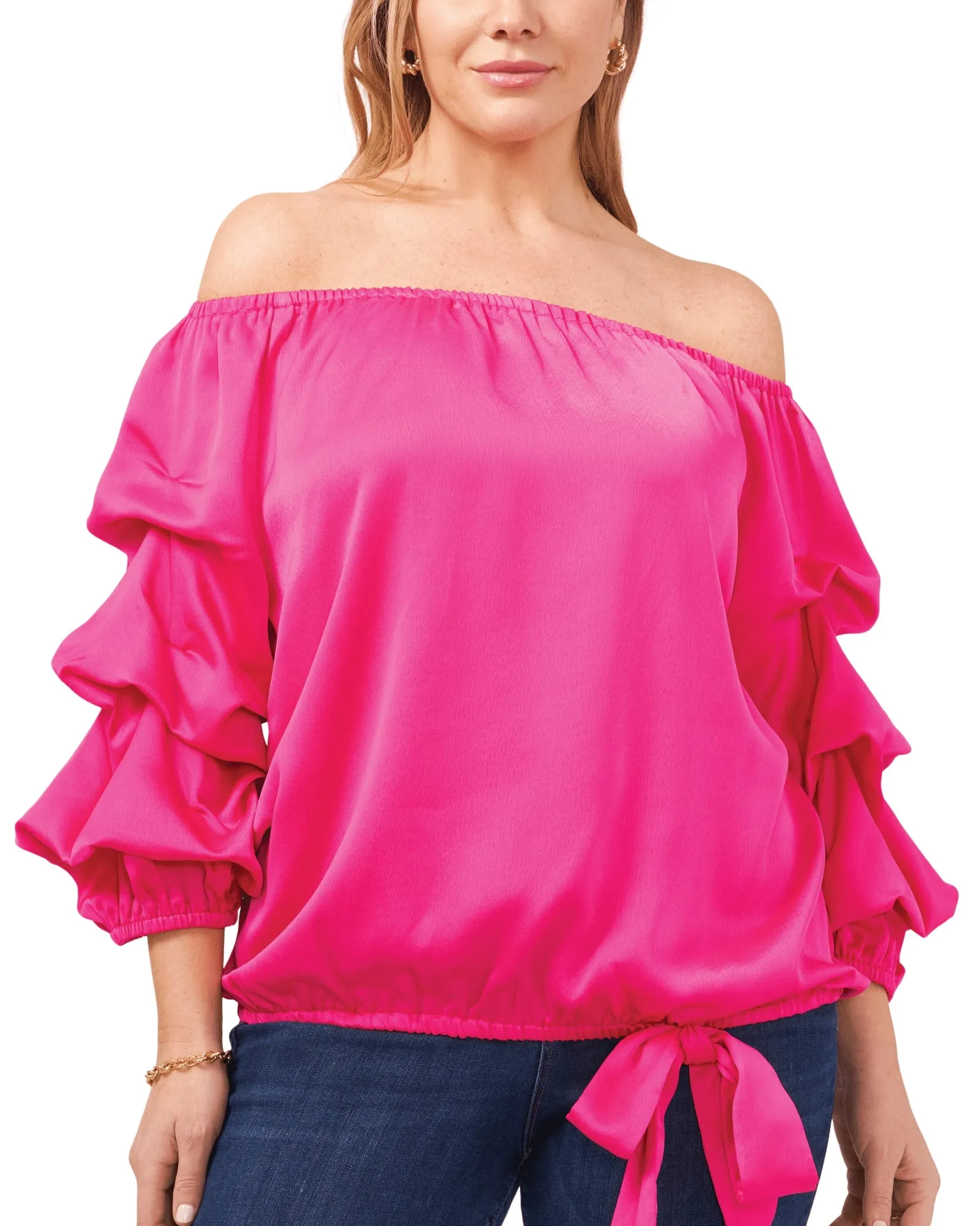 Alyson Bubble Sleeve Off Shoulder Blouse | HOT PINK