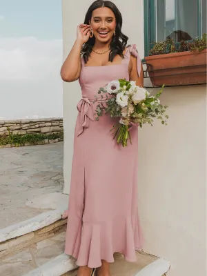 AVIANCA SHOULDER TIE BRIDAL MIDI DRESS - MAUVE