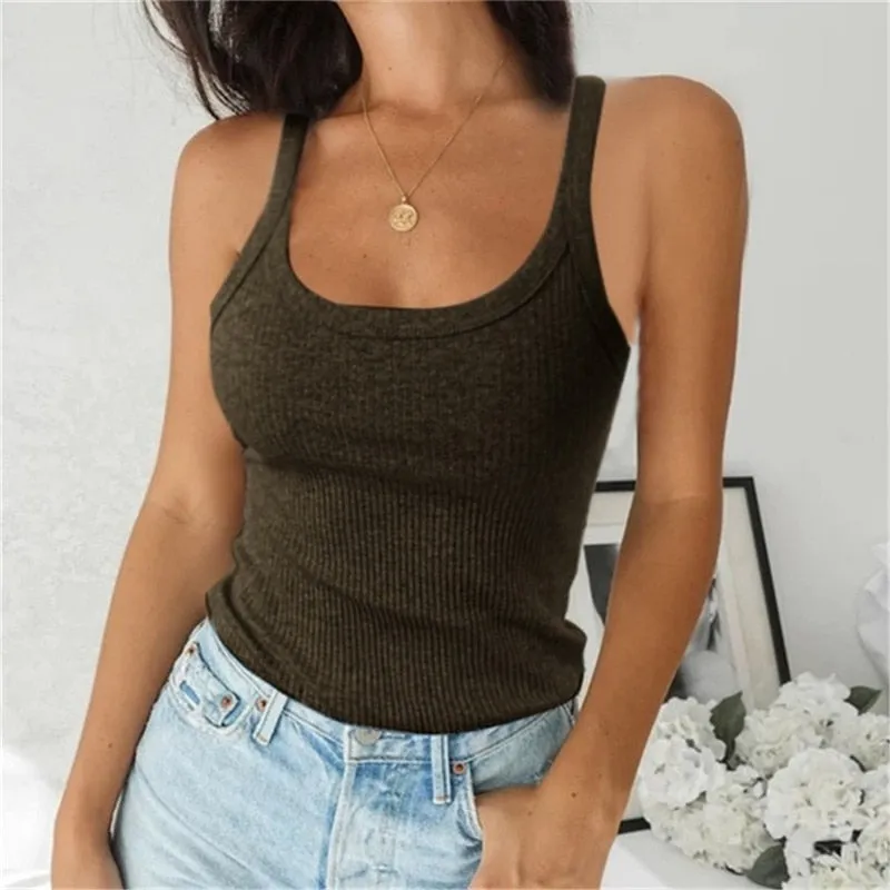 BerriesJam - 2024 Spaghetti Vest Knitted Camis U-Neck Tank Top