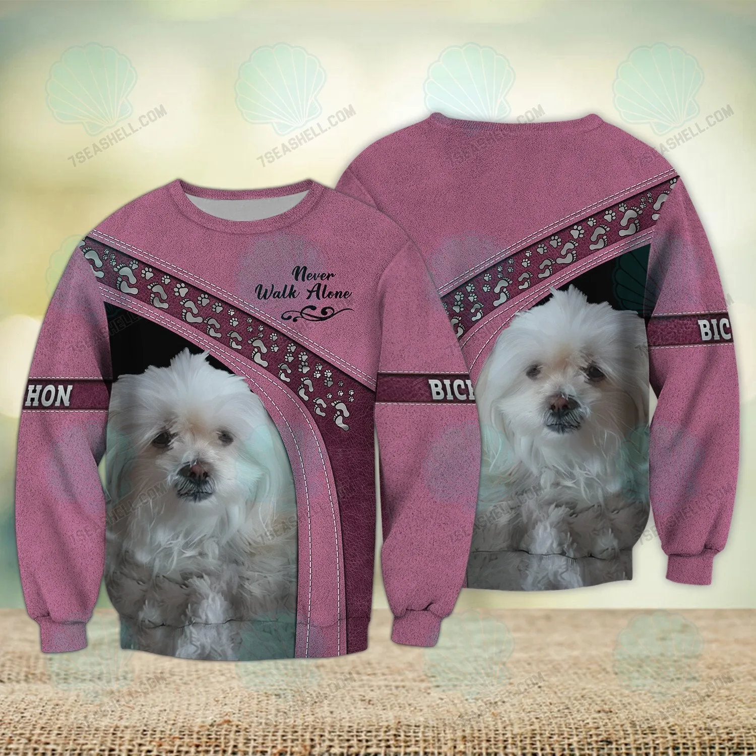 Bichon Frise Multicolor Option Love Never Walk Alone 3D Full Print Sweatshirt Christmas Shirts