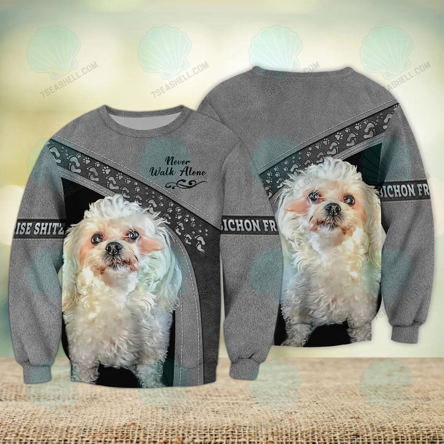 Bichon Frise Multicolor Option Love Never Walk Alone 3D Full Print Sweatshirt Christmas Shirts