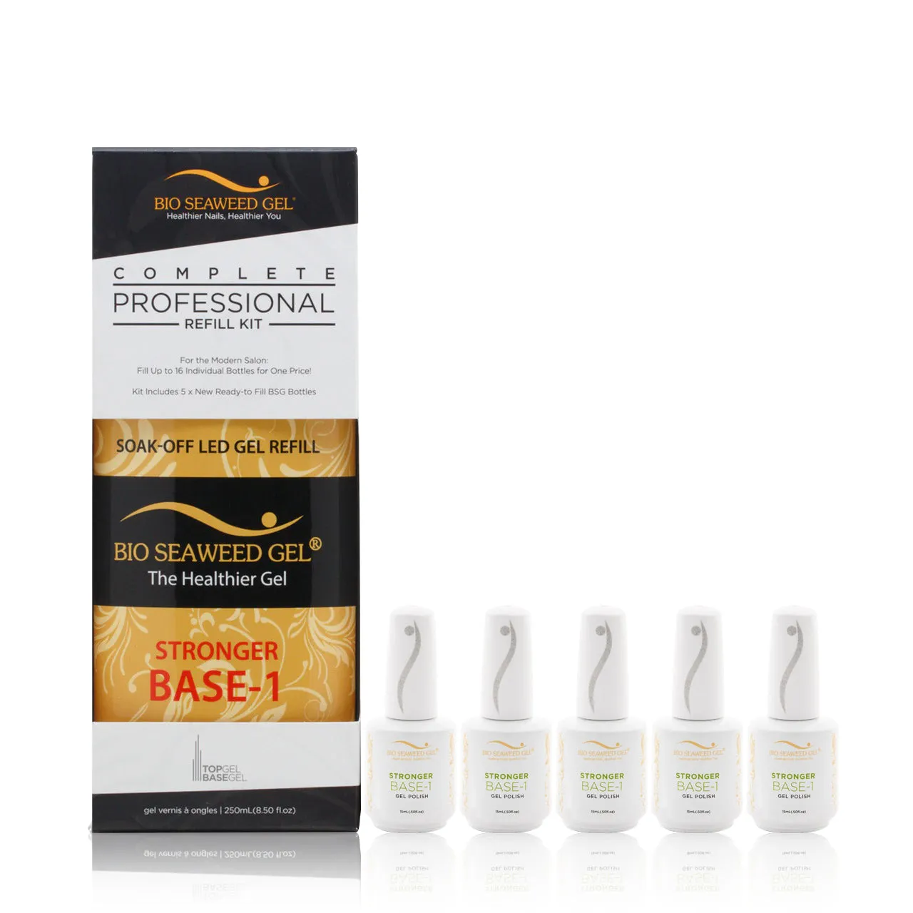 Bio Seaweed Gel Stronger Base-1 Refill Kit (Include: 1 Refill Bottle 8.5oz & 5 Empty Bottle 0.5oz), 8.5oz (Packing: 24 pcs/case)