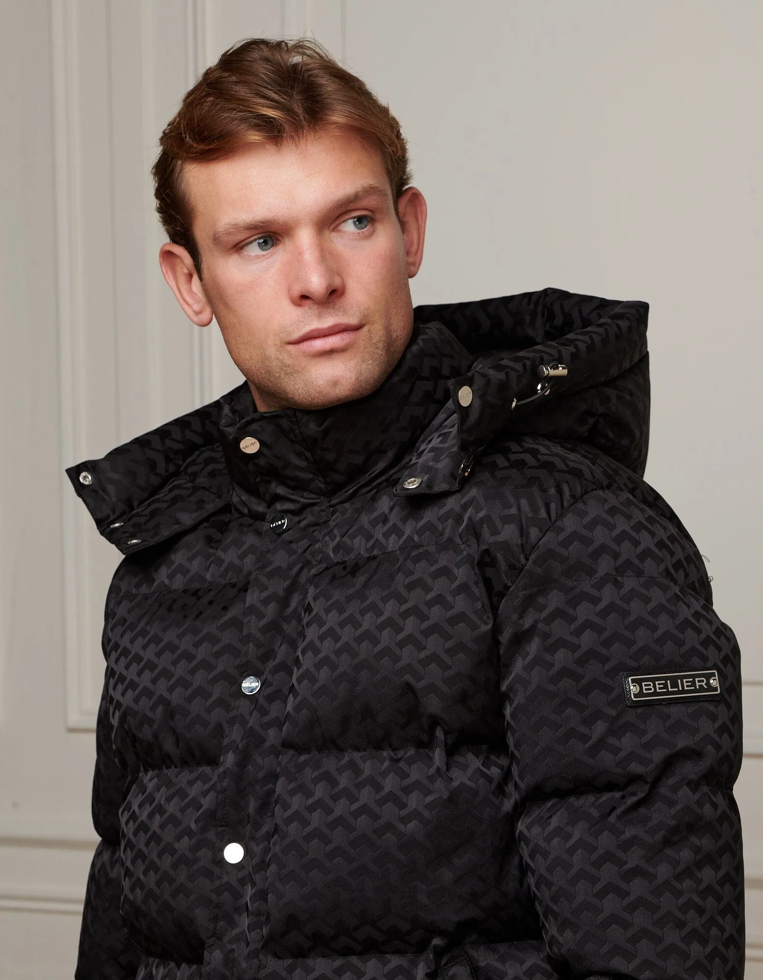 Black Jacquard Illusion Puffer