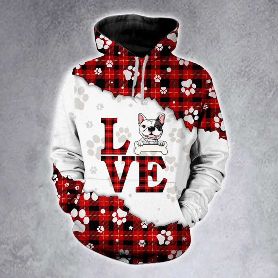 Bulldog Love Christmas Hoodie Dog Xmas Hoodie All Over Print