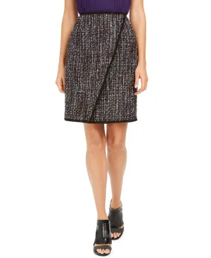 Calvin Klein Women's Tweed Front-Overlap Skirt Black Size 10