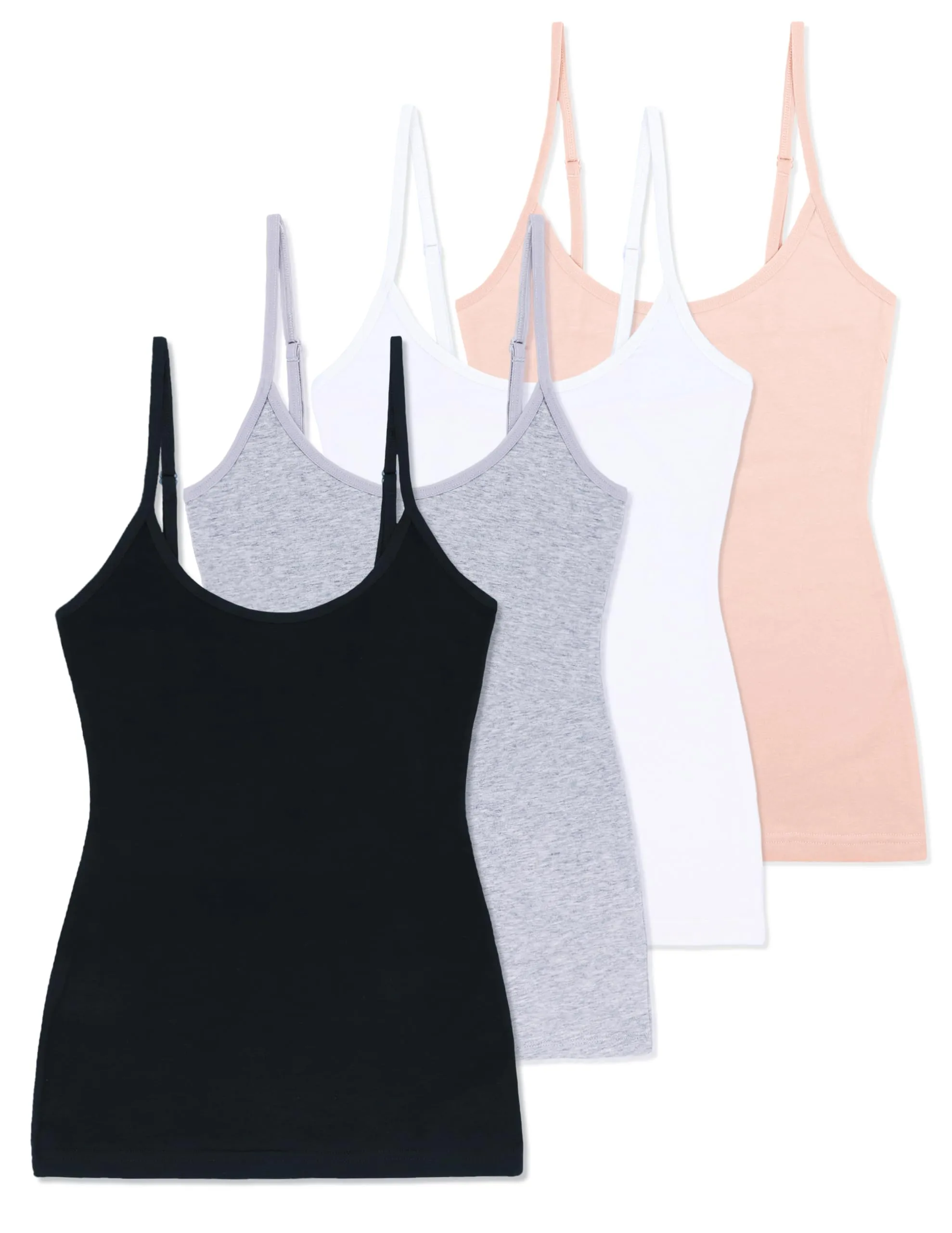 Comfneat Women's 4-Pack Slim-Fit Camisoles Cotton Adjustable Spaghetti Strap Top