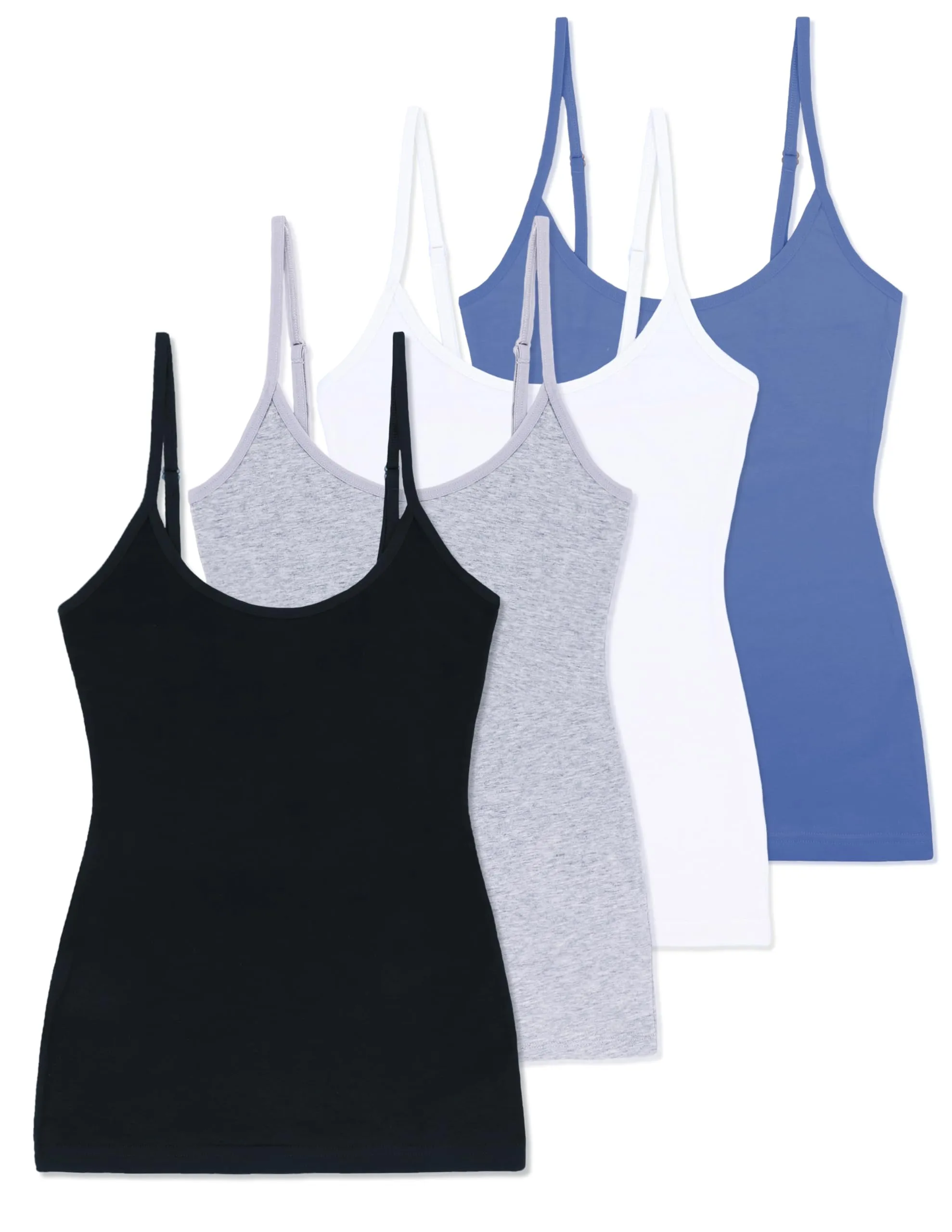 Comfneat Women's 4-Pack Slim-Fit Camisoles Cotton Adjustable Spaghetti Strap Top