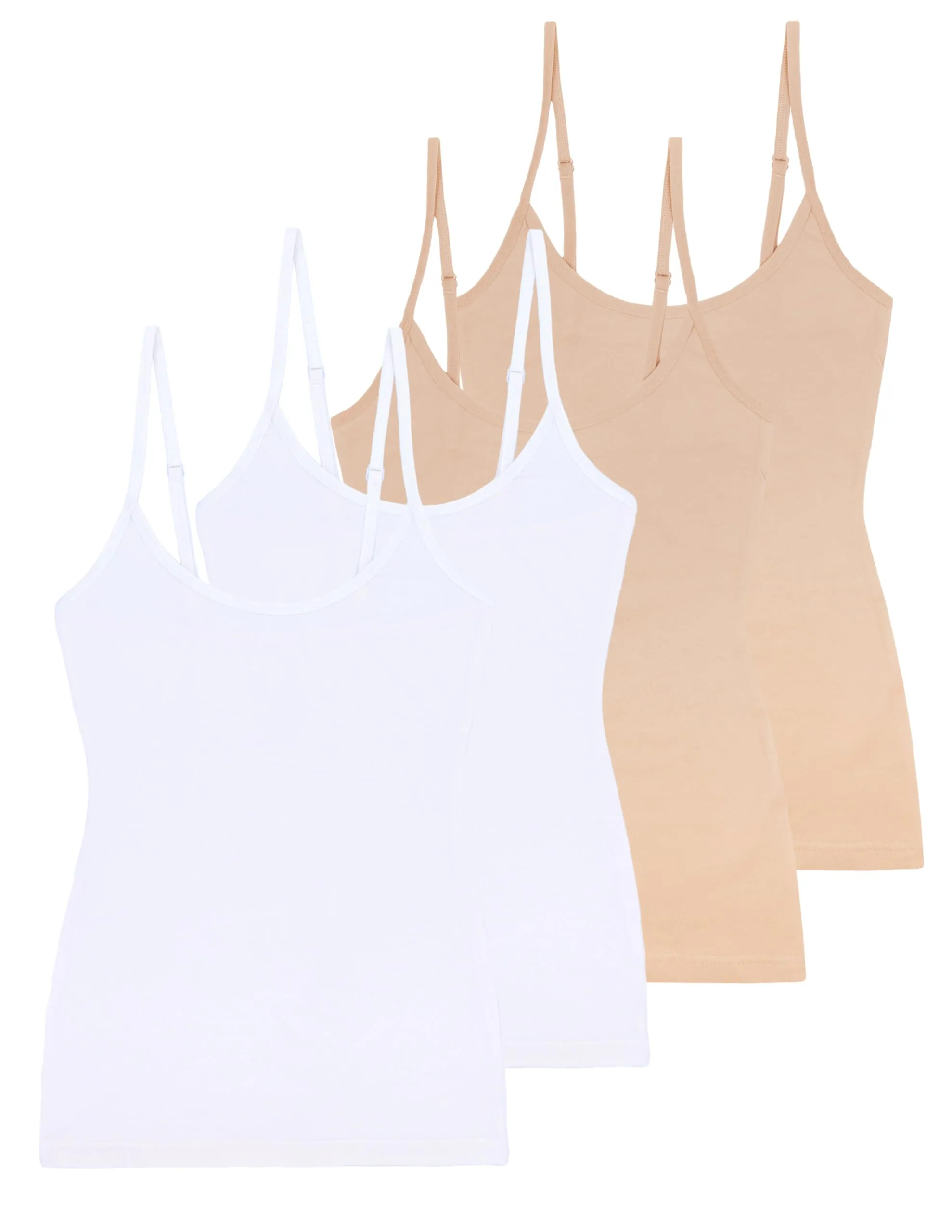 Comfneat Women's 4-Pack Slim-Fit Camisoles Cotton Adjustable Spaghetti Strap Top