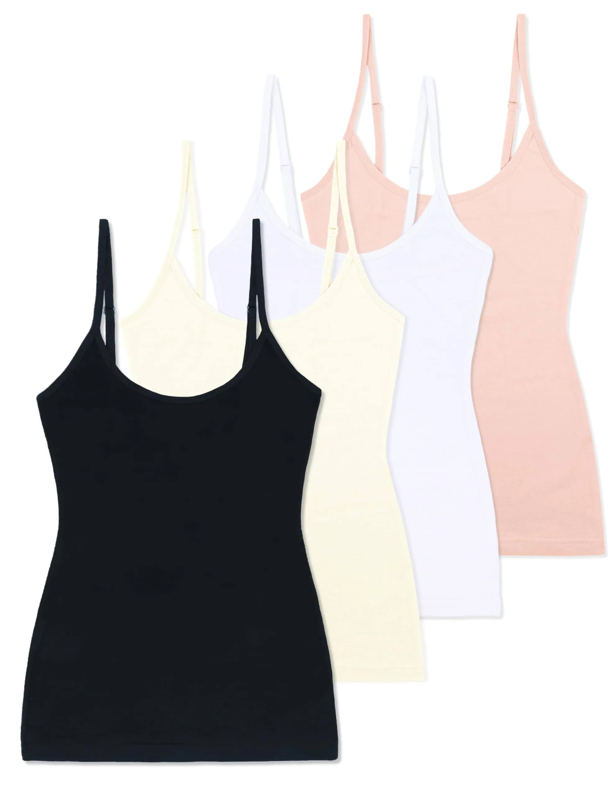 Comfneat Women's 4-Pack Slim-Fit Camisoles Cotton Adjustable Spaghetti Strap Top