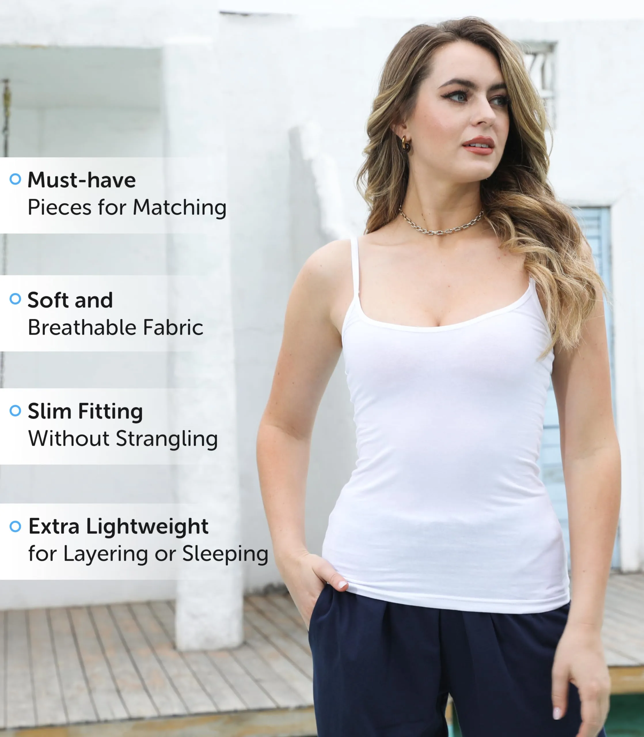 Comfneat Women's 4-Pack Slim-Fit Camisoles Cotton Adjustable Spaghetti Strap Top