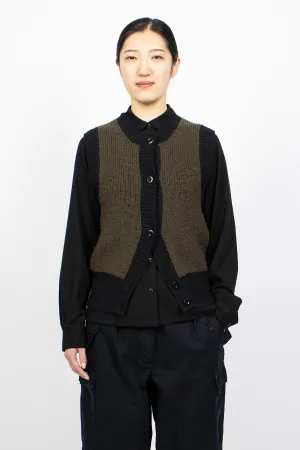 Contrast Trim Waistcoat Dark Olive/Black