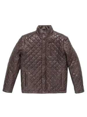 Dark Brown Quilted Real Leather Jacket