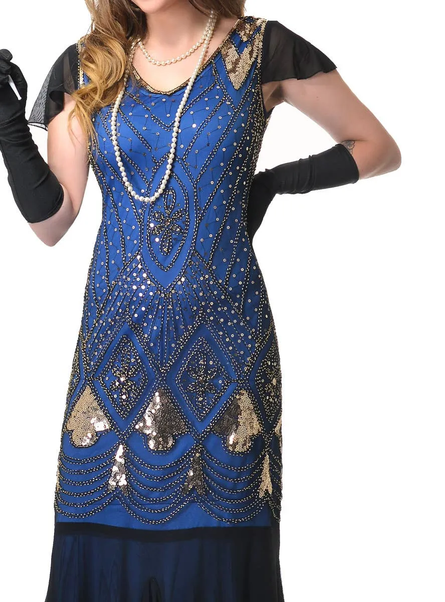 Deluxe Womens Blue 1920s Hollywood Gatsby Dress Costume