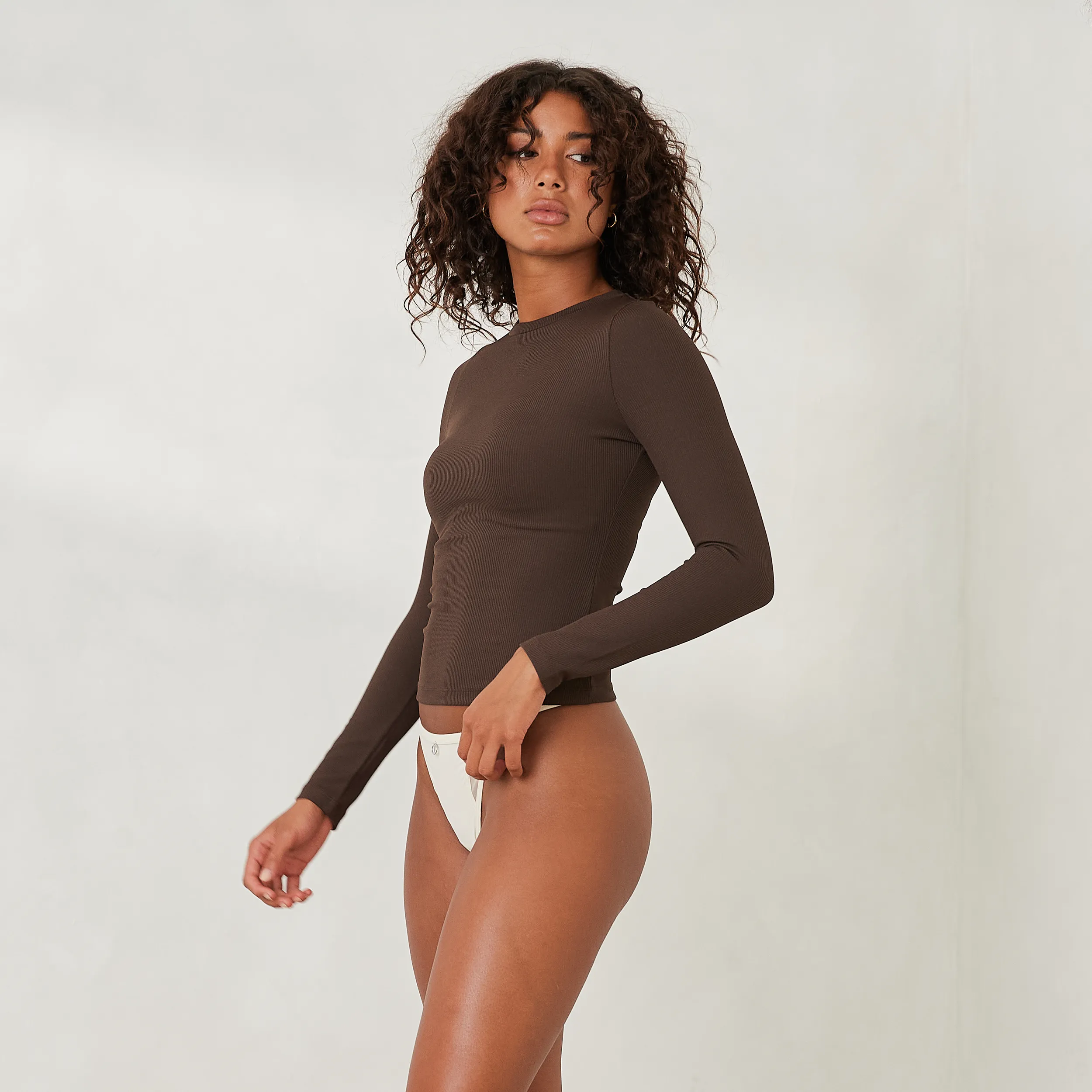 Essential Ribbed Long Sleeve Top - Espresso