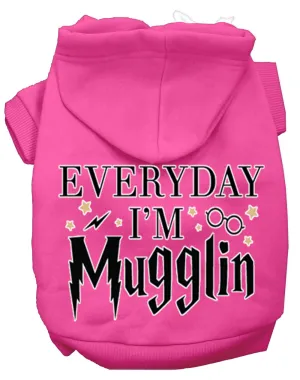 Everyday I'm Mugglin Screen Print Dog Hoodie Bright Pink Xxl