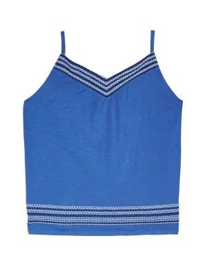 Faith Spaghetti Strap Knit Tank with Embroidery | Azure Blue