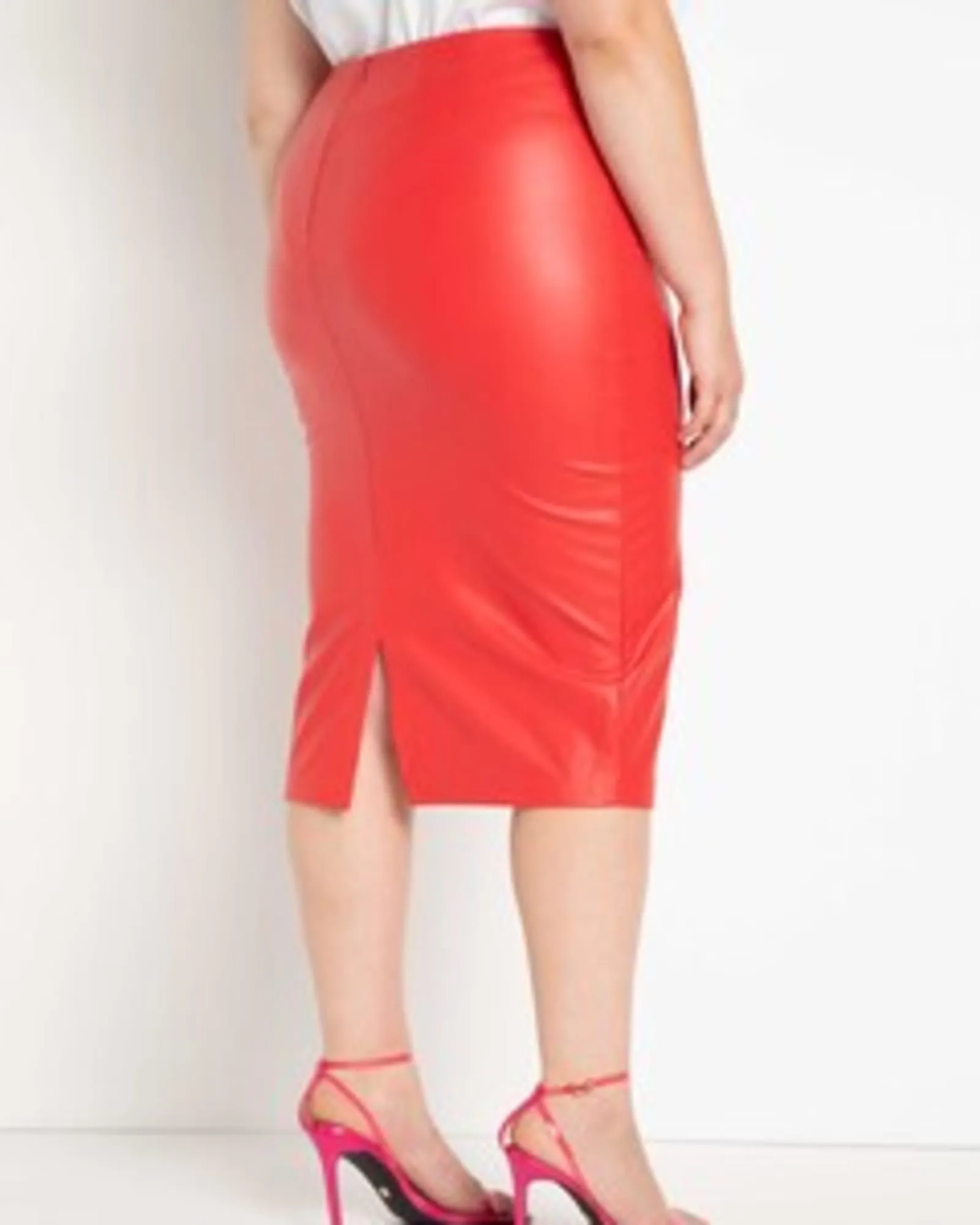 Faux Leather Column Midi Skirt | Racing Red