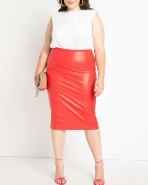 Faux Leather Column Midi Skirt | Racing Red