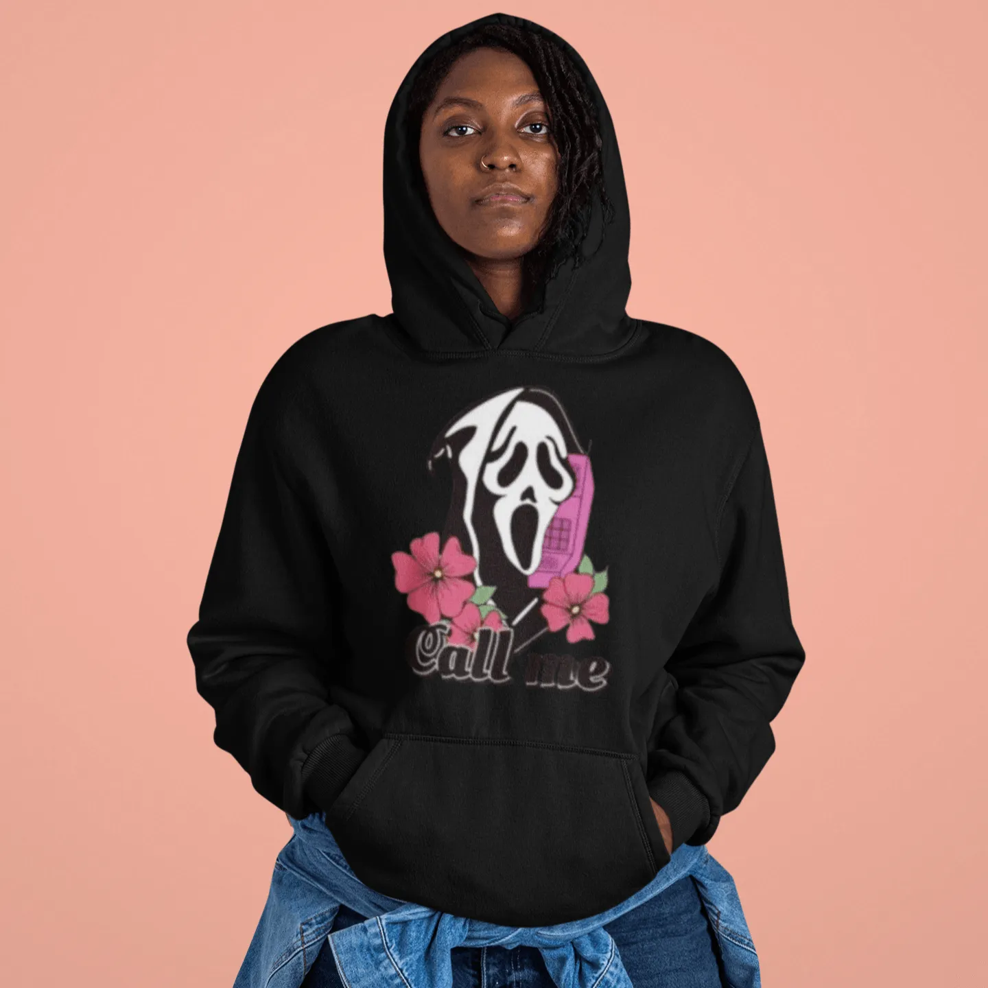 Ghost Face Hoodie Call Me Beautiful DTG Printed Premium Blended Cotton Pullover