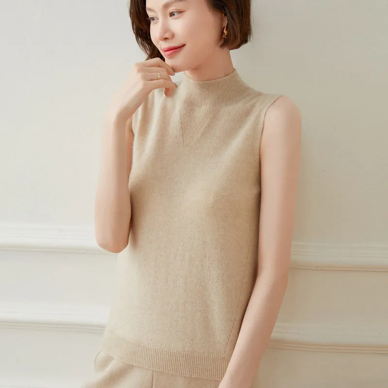 Half Turtleneck Bottoming Shirt for Women Sleeveless Knitted Vest for Women Sweater