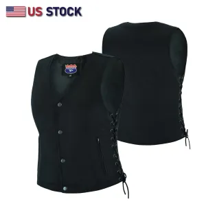 HL21851 Women’s Denim Motorcycle Side Lace Club Vest with 2 Inside Ammo Pocket