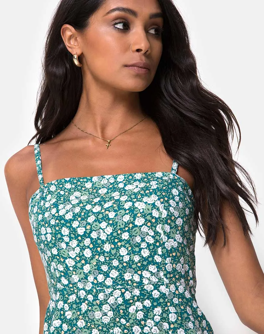 Kaoya Midi Dress in Floral Field Green