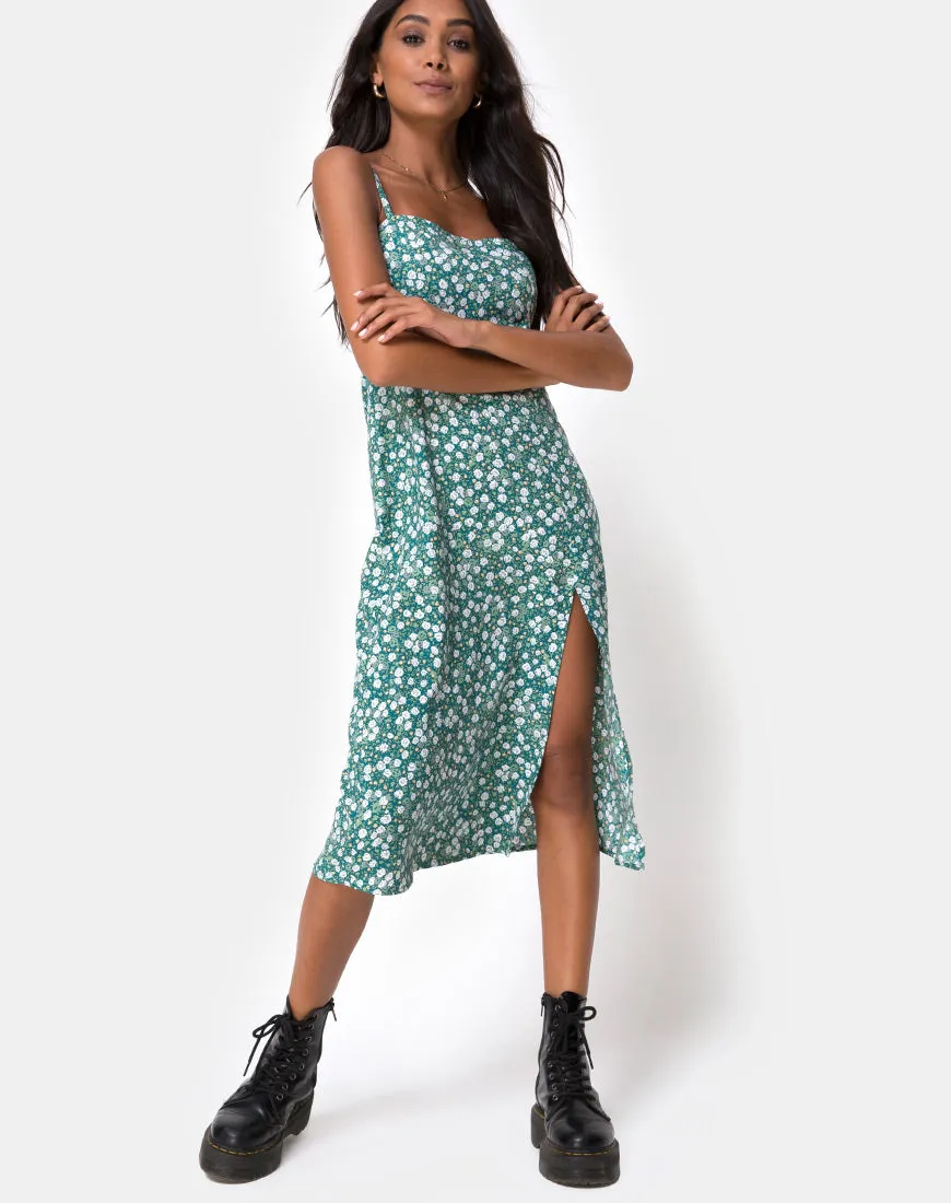 Kaoya Midi Dress in Floral Field Green