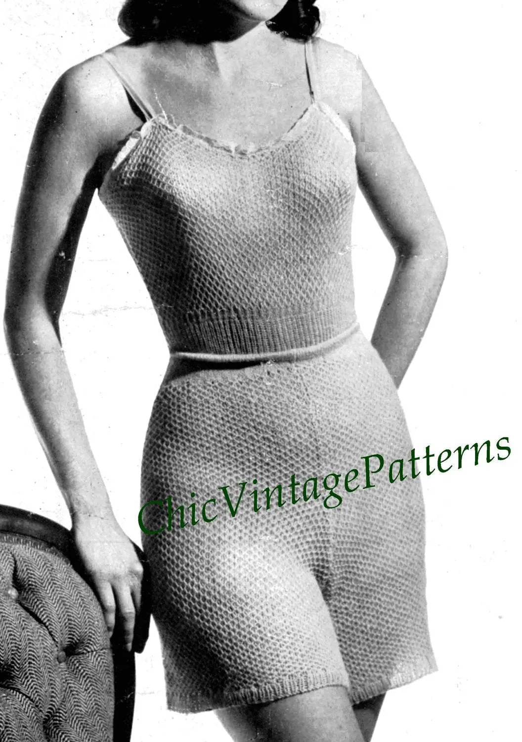 Ladies Vest and Pants, 1940's Knitted Lingerie Pattern, Instant Download