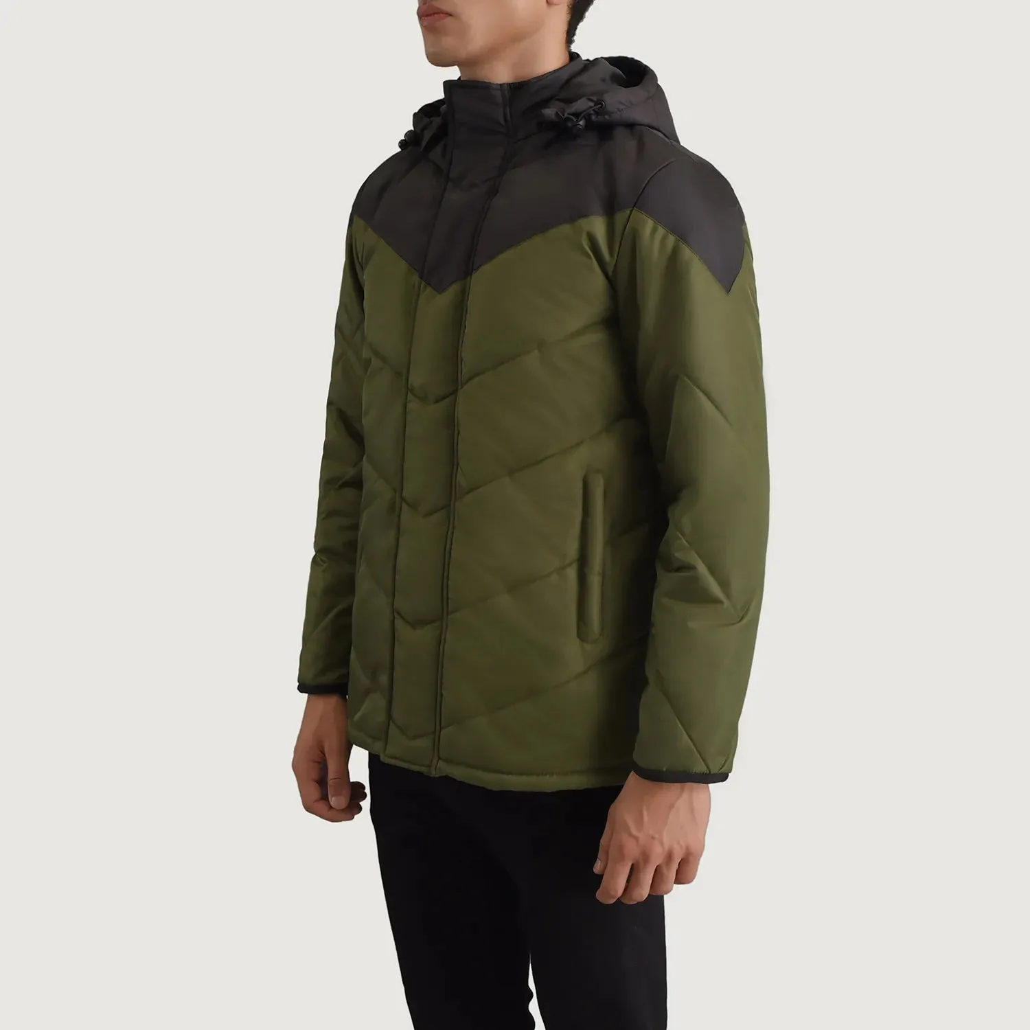 Luka Black & Green Hooded Puffer Jacket