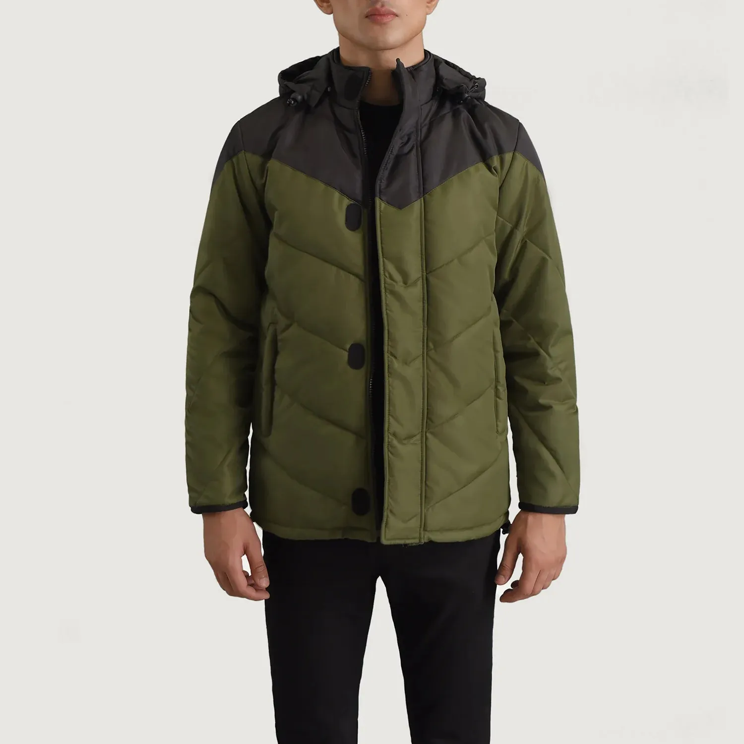 Luka Black & Green Hooded Puffer Jacket