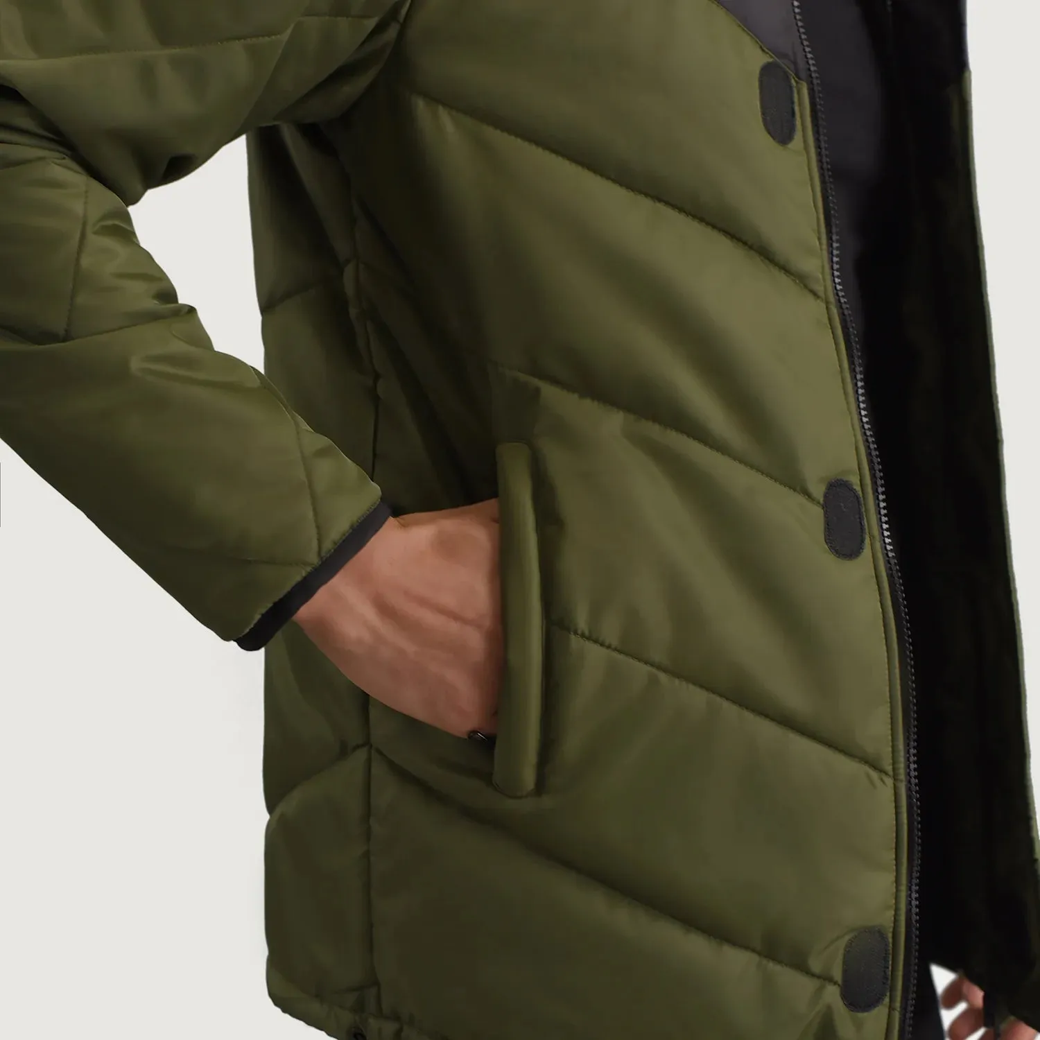 Luka Black & Green Hooded Puffer Jacket