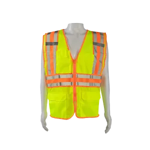 LVM2-CB2 ANSI Class 2 Deluxe Two Tone DOT  Safety Vest , Lime Mesh Orange Contrast