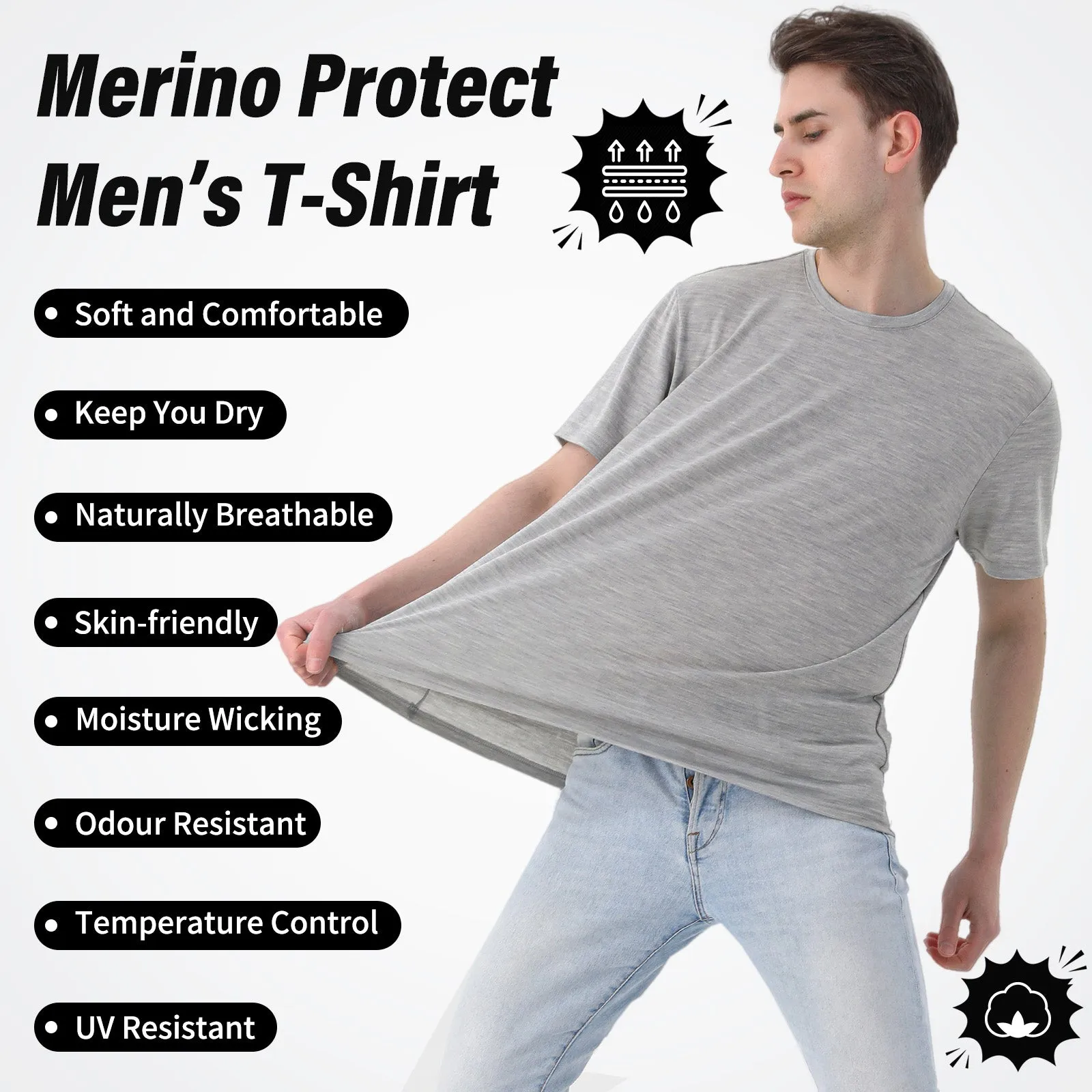 Men's Merino 170g Classic Short Sleeve T-Shirt Light Gray