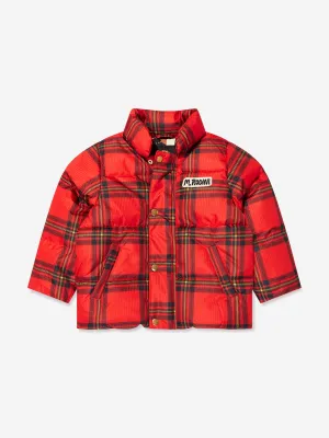 Mini Rodini Kids Check Puffer Jacket in Red