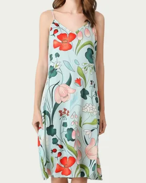 Mulberry Floral-Print Silk Midi Slip Dress in Sky Blue | Sky Blue