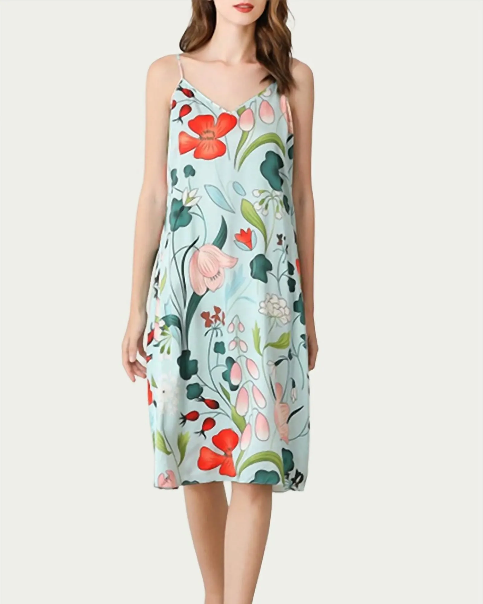 Mulberry Floral-Print Silk Midi Slip Dress in Sky Blue | Sky Blue