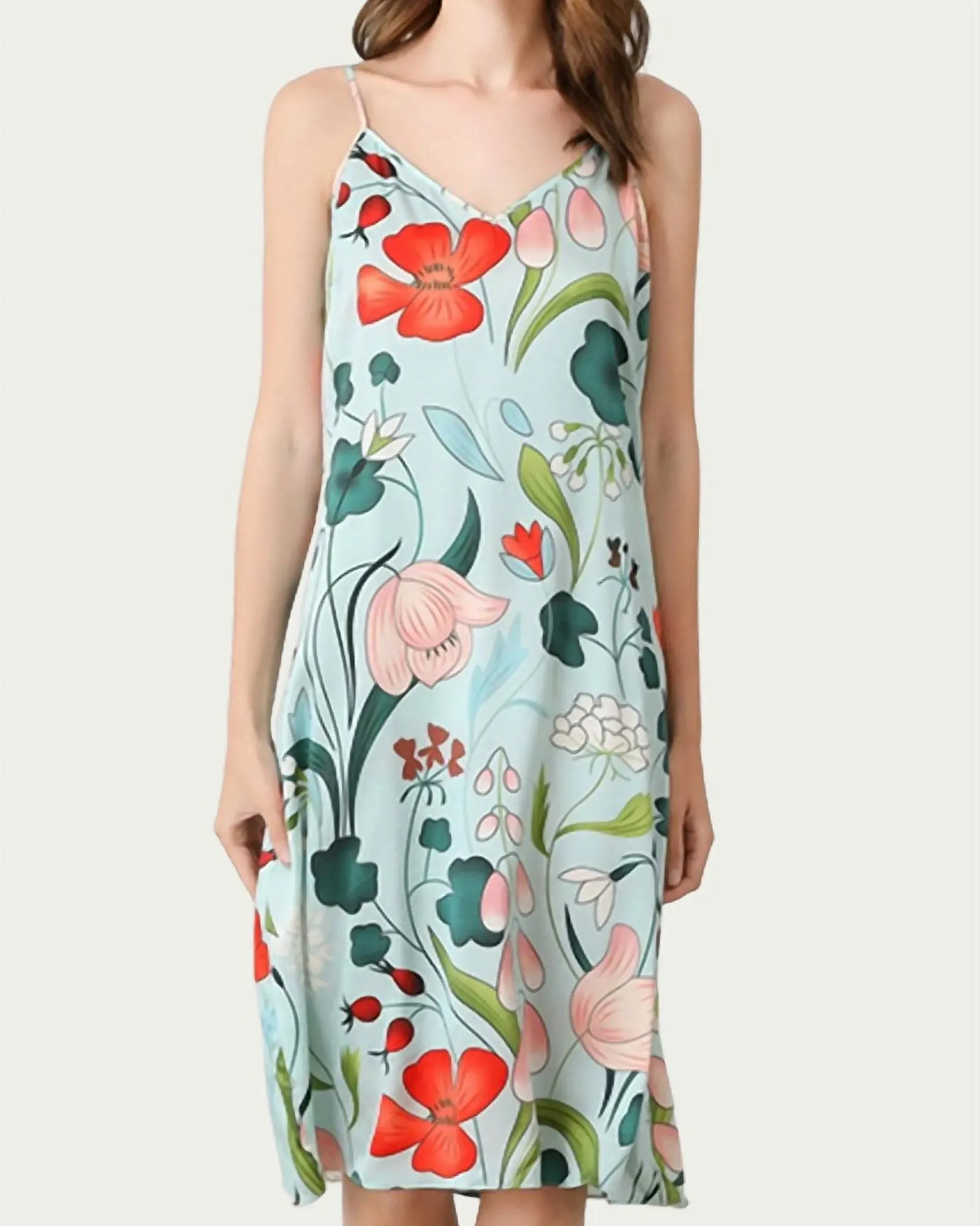 Mulberry Floral-Print Silk Midi Slip Dress in Sky Blue | Sky Blue