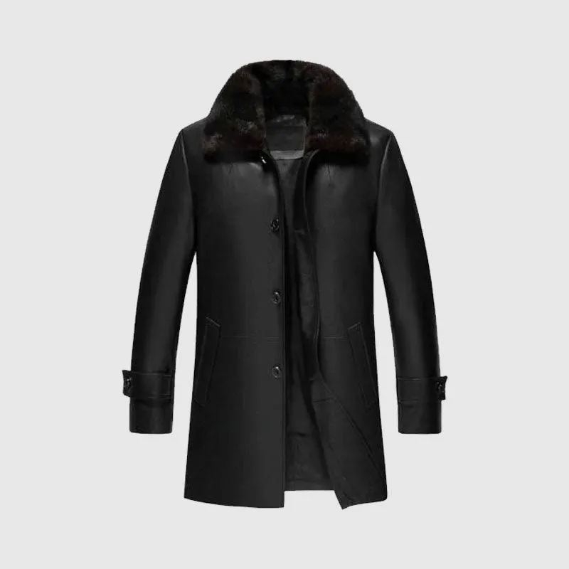 New Mens High Quality Delta Mens Black Leather Coat