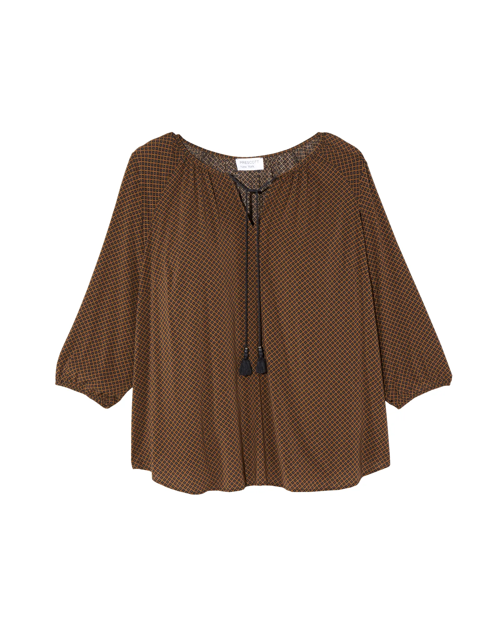 Ondine 3/4 Sleeve Peasant Blouse with Tassels | Brown