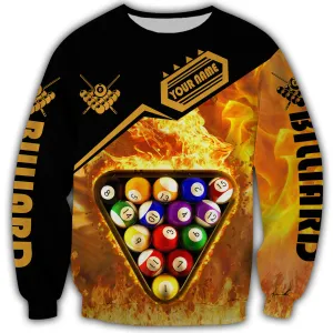 Personalized Name Billiard Fire 3D All Over Printed Sweatshirt Shirt, Gift for Billiard Team