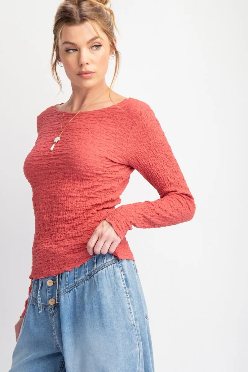 Popcorn Knit Fitted Top #011