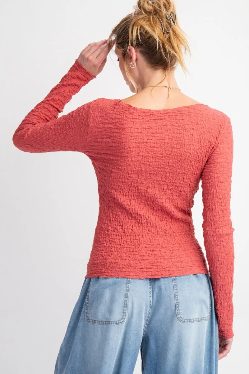 Popcorn Knit Fitted Top #011