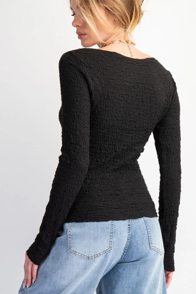 Popcorn Knit Fitted Top #011