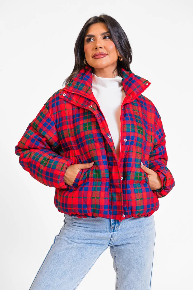 Puff It Up Red Plaid Puffer Jacket