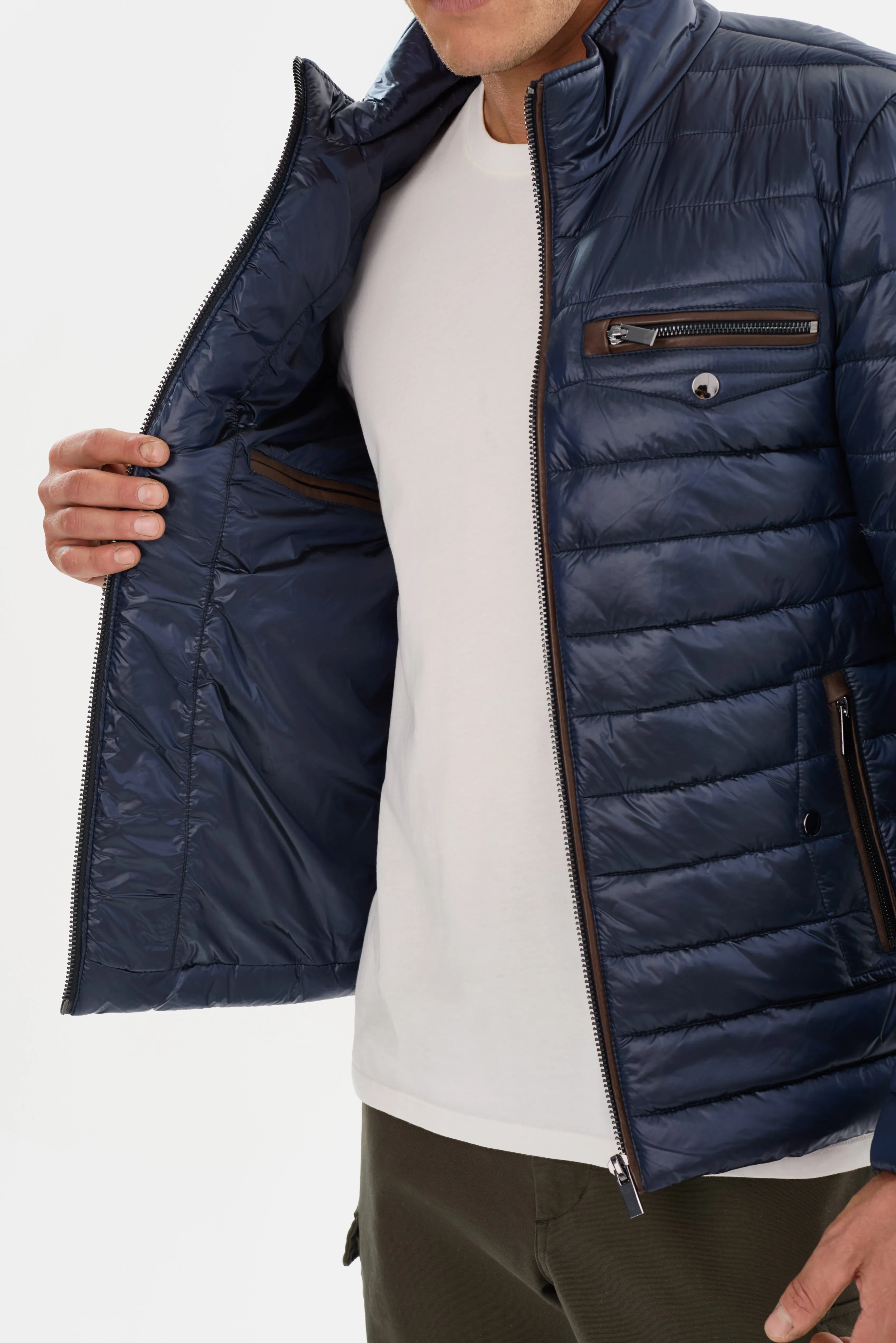 Regency Mixed Media Jacket | Metalic Navy